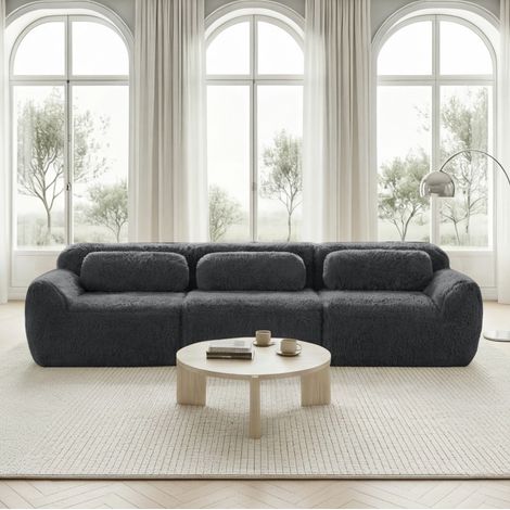 Sofa 3-Sitzer aus Plüschstoff in Grau, modular, montagefrei, mit rutschfester Basis (1/5)