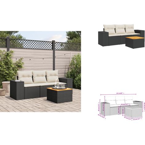 4-tlg. Garten-Sofagarnitur mit Kissen Schwarz Poly Rattan - Gartenmöbel - Outdoor Möbel - Rattan Gartenset - Lounge Set - Esstisch (1/3)