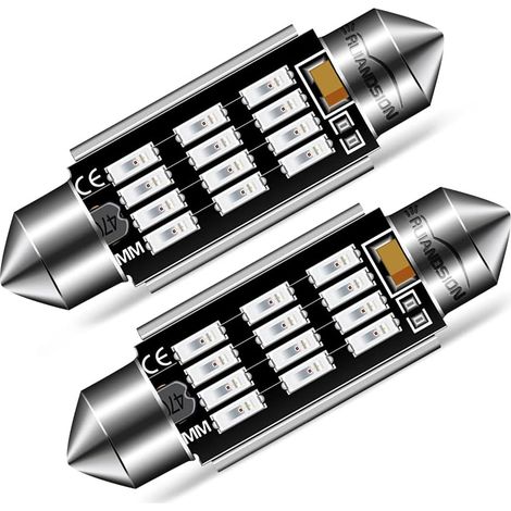 Car LED Light 39mm Red Festoon CANBUS Error Free Indoor Dome Light/Bulb 4014 12SMD 480LM 2.5W AC12-24V 2pcs (1/5)