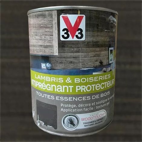 V33 – Imprégnant protecteur lambris et boiseries gris anthracite 1 L – Finition mate – Texture gel pour application facile – Aspect naturel du bois (1/2)