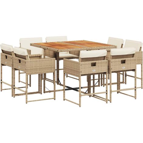 Maison Exclusive - 9-tlg. Garten-Essgruppe mit Kissen Beige Poly