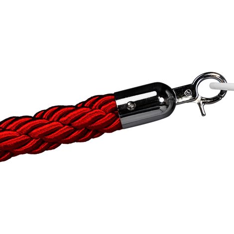 Cordon de séparation pour potelet de tapis rouge - Rouge torsadé - fermeture chromée