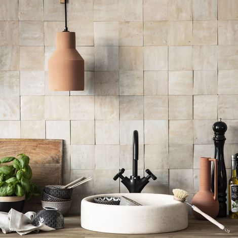 Zellige véritable Carrelage Artisanal - 10x10 cm - Gris Beige (vendu par boîte de 0,5m²) (1/5)