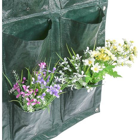 Vertikaler Pflanzbeutel mit 8 Taschen in 2 Reihen, ideal für grüne Wände, zum Aufhängen von Blumentöpfen, perfekt für Balkon und Terrasse. (1/3)