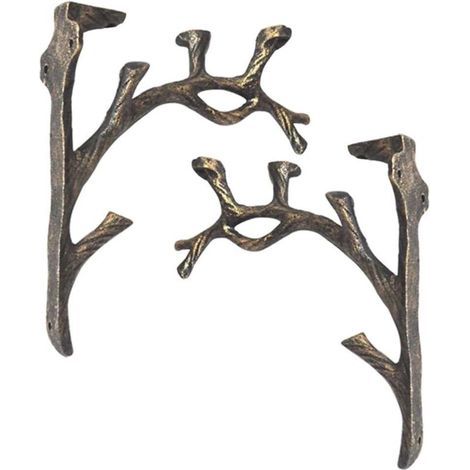 Supports d'étagère Vintage (2 pièces), Fonte, Forme de Branche Équerre Étagère, Faire l'ancien Artisanat, Support de Triangle décoratif créatif, Étagère à Livres Murale, Support de Fleurs (1/5)