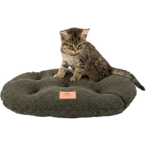 Coussin pour Petit Chien, Panier pour Chat, Tissu synthétique bouclé Lavable, Rembourrage Moelleux, Dimensions : 43 x 30 x h 3 cm. Vert. (1/5)