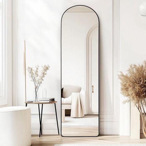 Full Length Mirrors 160x50cm Free Standing Arched Aluminium Alloy Tempered Glass Floor Mirror Wall Full Body Large Hanging Mirror For Hallway, Living Room, Bedroom (160x50cm-Black) (1/5)