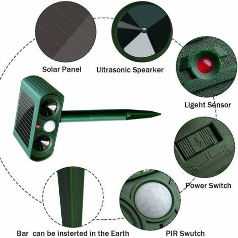 Pair Répulsif Chat Ultrason Solaire Repulsif Chat Exterieur Sensibilité et Fréquence Réglable Ultrason Chat pour Repousser Animaux Nuisibles Protecteur de Jardin (1/3)
