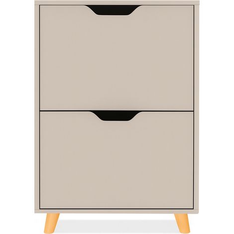 Emma - Platzsparender Schuhschrank mit 2 Türen 55x82x25 cm für 12 Paar aus Taupefarbenem Holz
