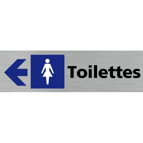 Pictogramme TOILETTE FEMME FLECHE VERS LA GAUCHE (Q0414).- Adhésif aspect aluminium brossé - (1/5)