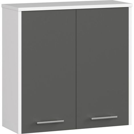 Armario colgante de baño AKORD FIN Blanco 60 cm 2 puertas frente en color Grafito Gris 2 estantes 60x22,5x60 cm (1/4)
