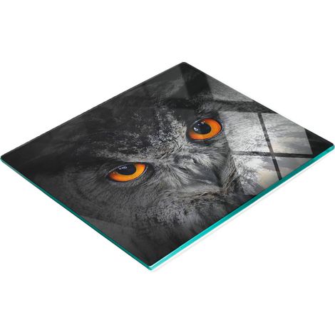 Plateau de service en verre pour apéritifs, motif hibou aux yeux de diable, 60 x 52 cm (1/5)