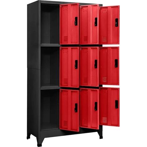 Armoire de Rangement en Acier, 90x45x180 cm, Casiers de Stockage Gris Anthracite et Rouge, Meuble à Portes pour Bureau, Atelier ou Garage (1/5)