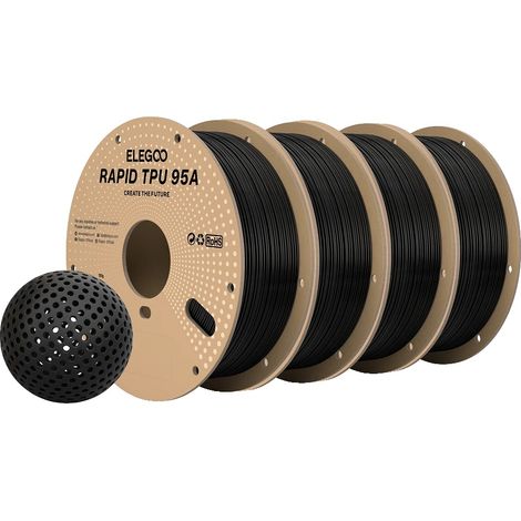 Filamento TPU, diametro 1,75 mm, elevata flessibilità, nero, 4 kg (1/2)