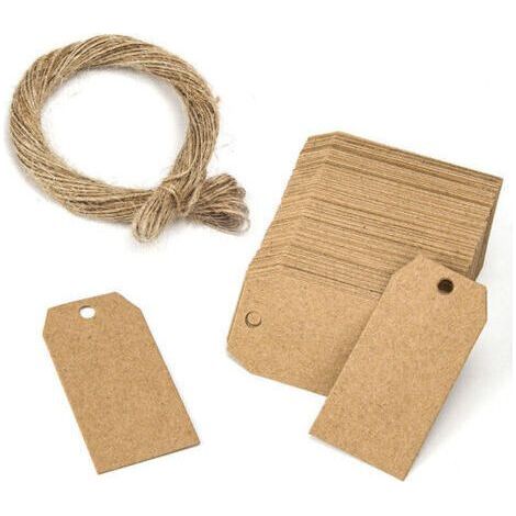 Pack of 100 Kraft Paper Tags - Hanging Tags with 20 Meters of Natural Jute Twine for Gifts, Weddings, Valentine's Day - 3 x 5 cm, Versailles (1/5)