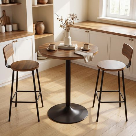 Table de bar ronde noyer pour cuisine table haute cuisine mange-debout avec patins antidérapants salon 60 cm aménagement intérieur