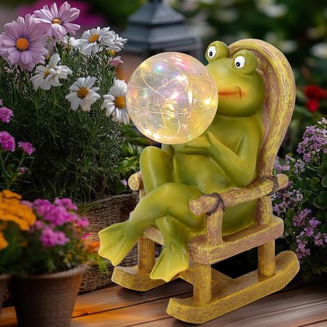 1 Statue Solaire Grenouille, Résine Imperméable, Éclairage Automatique, Bulle Lumineuse, Décoration Jardin Patio