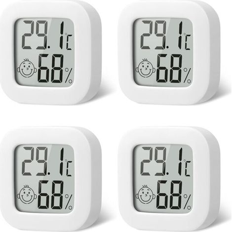 4 Pack Thermometre Interieur Mini Thermomètre Hygrometre Haute Précision Température Hygromètre Moniteur avec Air icône Confortable pour Cuisine Chambre de Bébé Serre Entrepôt Bureau (1/5)