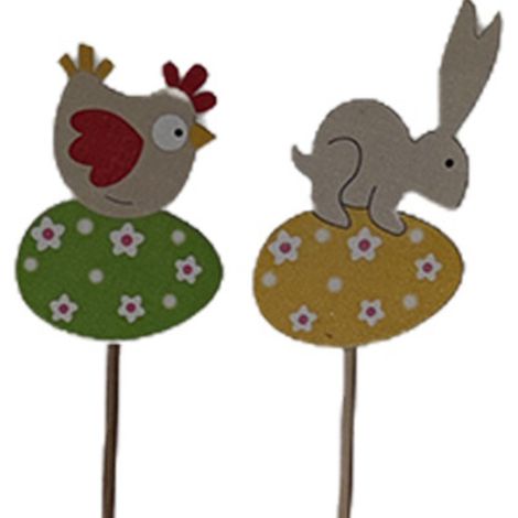 12 decorazioni primavera albero uovo di pasqua gallina coniglio con stelo decorative  colori assortiti h29x5cm arredo casa (1/5)