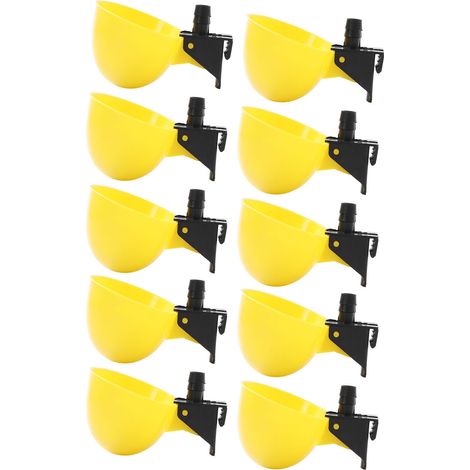 Packung mit 10 automatischen Geflügeltränken, 6 mm gelbe Wasserbecher, für Wachteln, Tauben, Hühner, Enten, Gänse. (1/5)