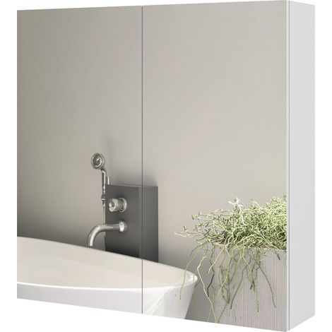 Armoire murale de salle de bain miroir placard de rangement 2 portes 3 niveaux étagère réglable 60 x 15 x 60 cm blanc (1/5)
