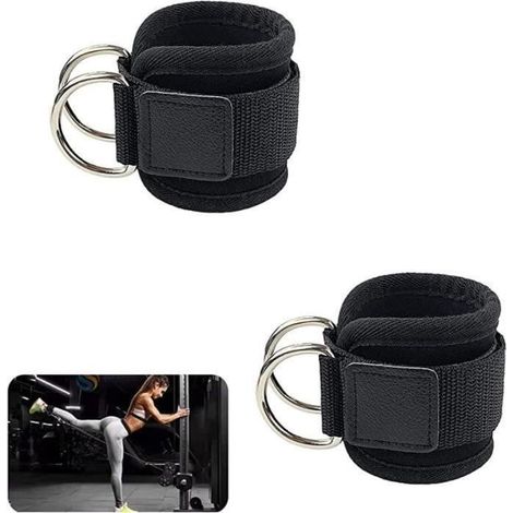 Sangle Cheville - 2pcs - Noir - Accessoire Musculation - Tirage avec Câble (1/4)