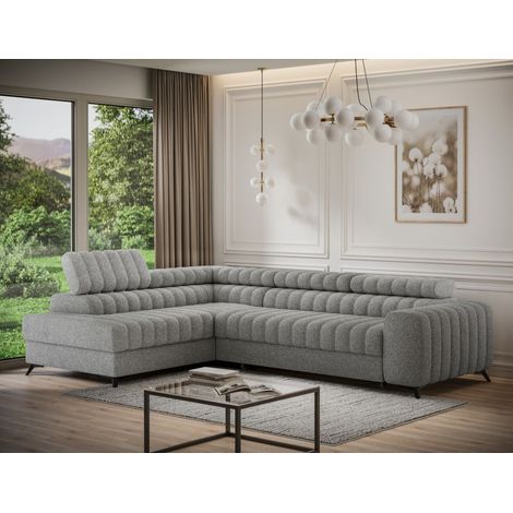 Ecksofa mit Schlaffunktion Sofa GRADO Stoff Bubble Grau Ottomane Links (1/5)