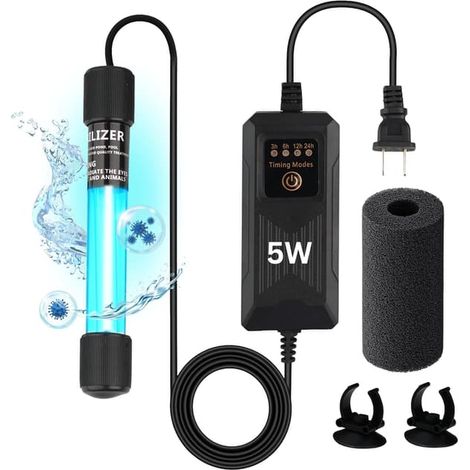 5W UV-Lampe für Aquarien mit 4 Timer-Modi, Reinigung für den Einsatz in Filterbecken, Filteranlagen, Aufsatzkästen und kleinen Teichen. (1/5)