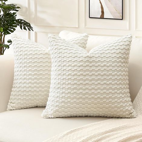 Juego de 2 fundas de cojín decorativas de pana granulada, fundas de almohada geométricas suaves para sofá, hogar, sala de estar, dormitorio, sofá, 45x45 cm, color crema beige. (1/5)