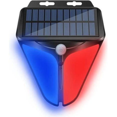 Lampe d'alarme - Solaire - Sirène lumineuse stroboscopique - Étanche - Détecteur de mouvement - 129 dB (1/4)
