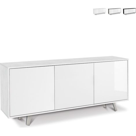 Mobile madia 3 ante e 3 ripiani interni h74 l177 p41 cm struttura color bianco ossido frontali bianco lucido 7073k sarmog - Sarmog (1/4)