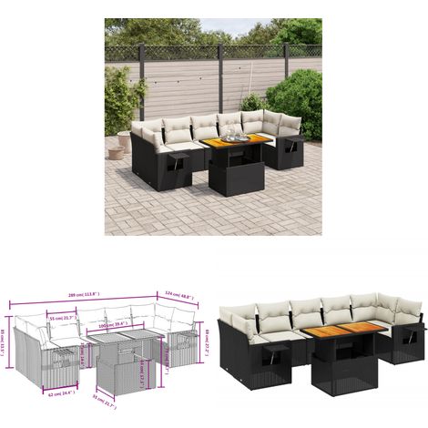 Salon de jardin 8 pcs avec coussins noir résine tressée - Ensemble Salon De Jardin - Meuble Extérieur - Résine Tressée - Rotin Synthétique - Table Extensible - Home & Living (1/3)