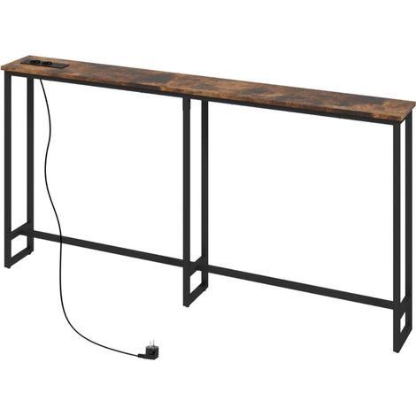 Console Entrée Industrielle 160cm Brun Rustique - Rangement Intégré - Table de Charge USB - Pieds Acier Robustes (1/5)
