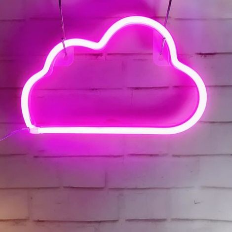 Néon Nuage Décor - Lampe LED Murale avec Interrupteur ON/OFF - Pour Chambre Enfants Fête Mariage Noël - 11,6 x 7,3 x 0,8 cm - 3 Piles AA (1/4)