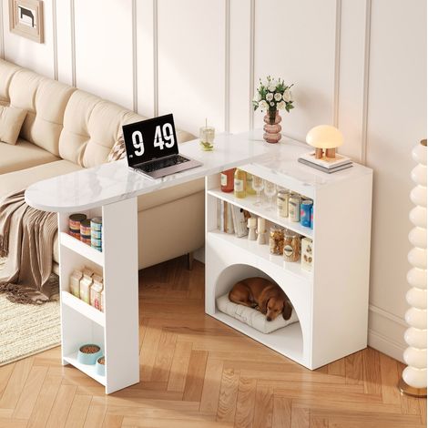MEUBLIV Table bar extensible blanche 120(+80)×40×100 cm – rangement ouvert (1/5)
