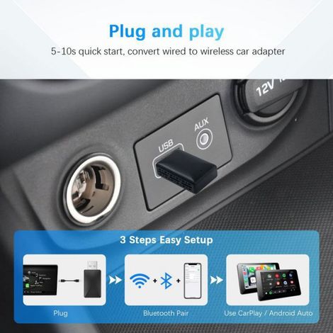Adaptateur sans fil 2 en 1 CarPlay Android Auto Mini Box Adaptateur Bluetooth 5.0 Clé Wifi 5.8GHz pour Toyota Audi Mazda Kia Benz (1/4)