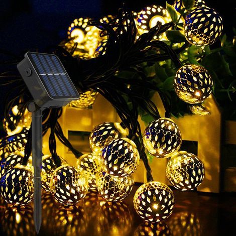 1 guirnalda de luces solares, 4,5 m, 20 LED, estilo marroquí, 8 modos, para exteriores, jardín y patio. (1/5)