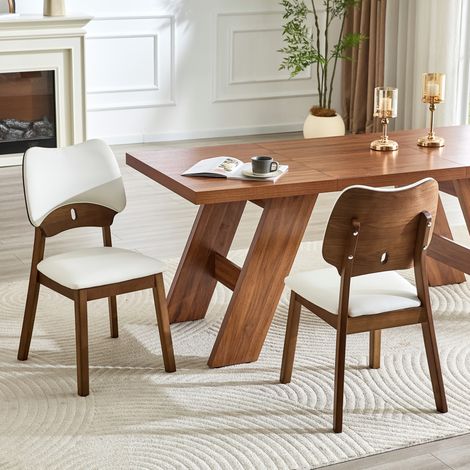 Sedie da sala da pranzo 2 pezzi, schienale a farfalla, seduta imbottita, legno, bianco HAVRYA (1/5)
