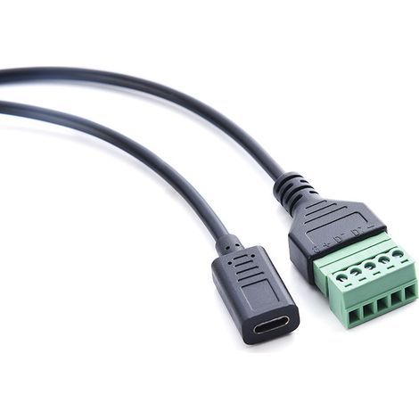 Solderless USB connector, USB 2.0 version, USB 3.1 Type-C female, green solderless terminal connection cable. (1/5)