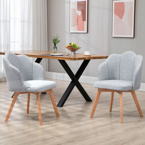 Set de 2 Sillas de Comedor Tapizada en Lino Sintético con Asiento y Respaldo Acolchados Carga 120 kg 58x60x82 cm Gris (1/5)
