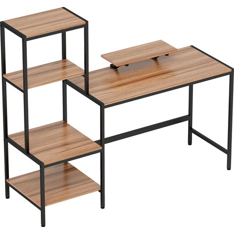 Bureau informatique avec moniteur surélevé, support CPU, étagères réversibles, 150 x 48 x 125 cm, couleur brun (1/5)