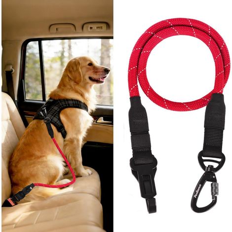 Hunde Sicherheitsgurt für Auto, Rot, Verstellbar, 95cm, 3-in-1 Befestigung (1/5)