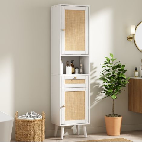 Columna de baño 166 cm con puertas reversibles, cajón, blanca DESVIAE (1/5)