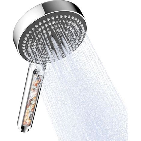 Pommeau de Douche Anti Calcaire, Pomme de Douche avec 6 Modes, Pommeau Douche Filtrant, Douchette Economie d'eau, Grande XXL(Φ130mm), Shower Head, Panneau Avant Gris (1/5)