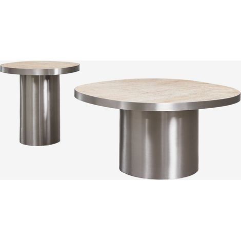 SKLUM Fertrix Set aus 2 Couchtischen aus Naturstein und Edelstahl                      Travertine              (1/5)