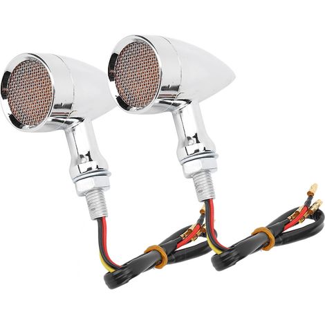 2 feux clignotants et feux stop pour moto, style vintage, métal, 12 V, noir ou blanc (1/5)