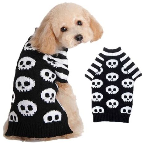 BUNTHAUS Halloween Citrouille Chien Pull Pet Costume Mode Vacances Fête Chiot Cadeaux pour Chiens et Chats(Crâne noir et blanc S) (1/5)
