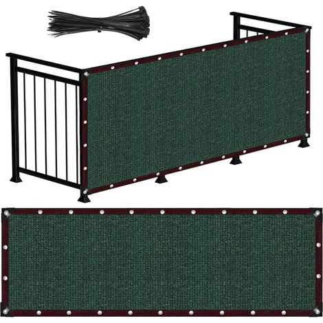 Lona para balcón de HDPE impermeable y resistente al viento, resistente a los rayos UV, con correas de fijación, (verde), 0,9 x 4 metros.