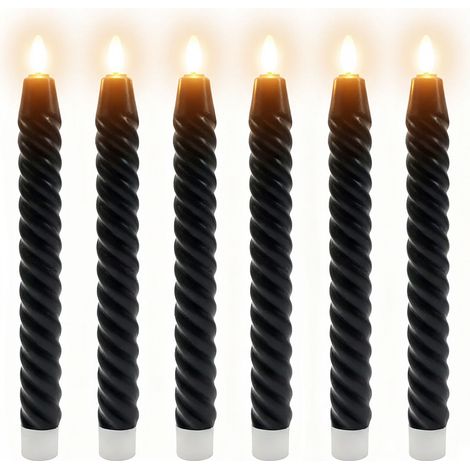 LED-Stabkerzen ohne Flamme, echtes Wachs, 6er-Set