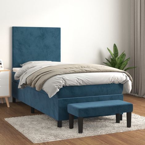 Lit à sommier tapissier et matelas,Lit Adulte,Meuble de Chambre à Coucher Bleu foncé 80x200 cm Velours XZZ484752 (1/5)